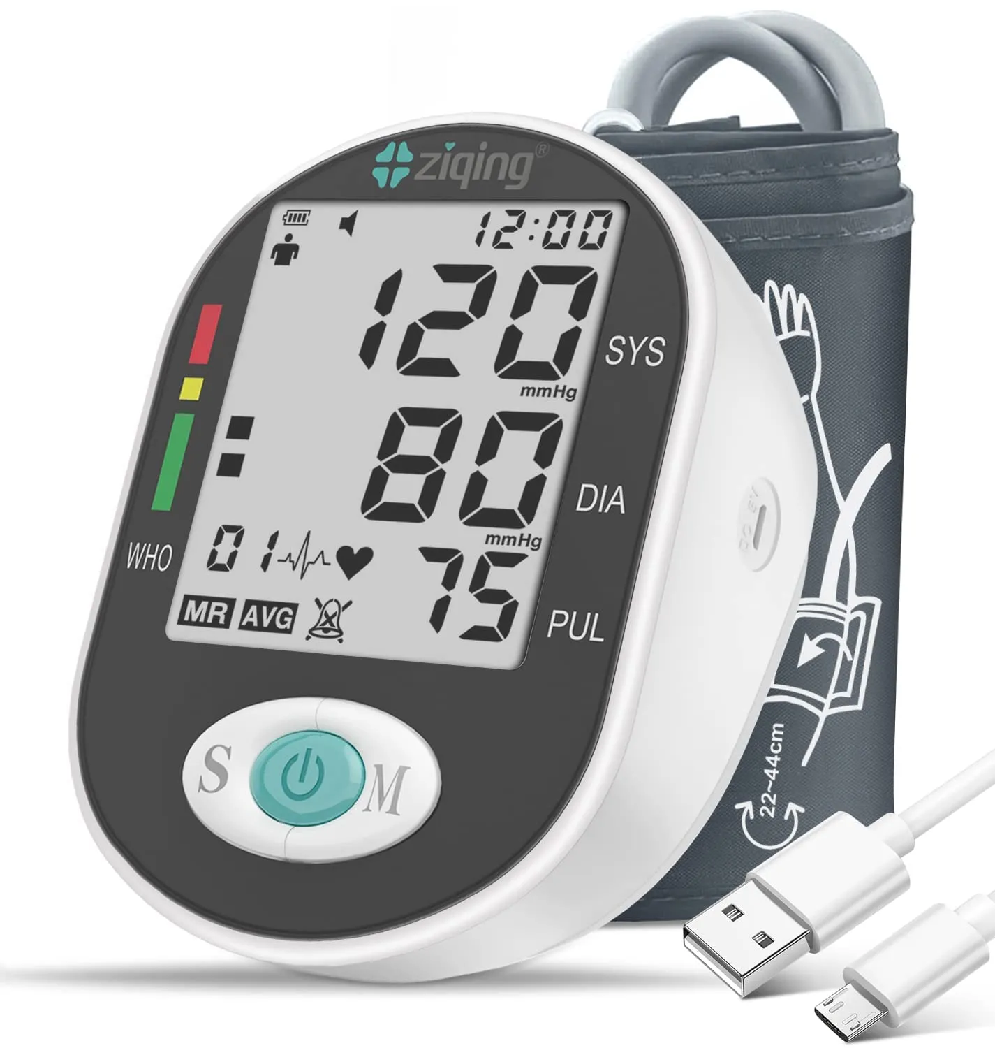 Blood Pressure Monitors, Bp Monitor - Blood Pressure Machine Large Cuff Blood Pressure Monitor Upper Arm Cuff 8.7''-17.3'', Large Screen, 2 Users Total 198 Memories Black white