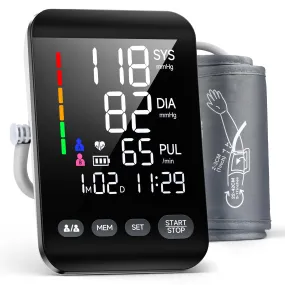 Blood Pressure Monitors for Home use, Digital Blood Pressure Machine with Backlit LED Display, Automatic Upper Arm Cuff (8.6''-16.5'' Adjustable), Store up to 2x199 Sets Memory for Two Users Black