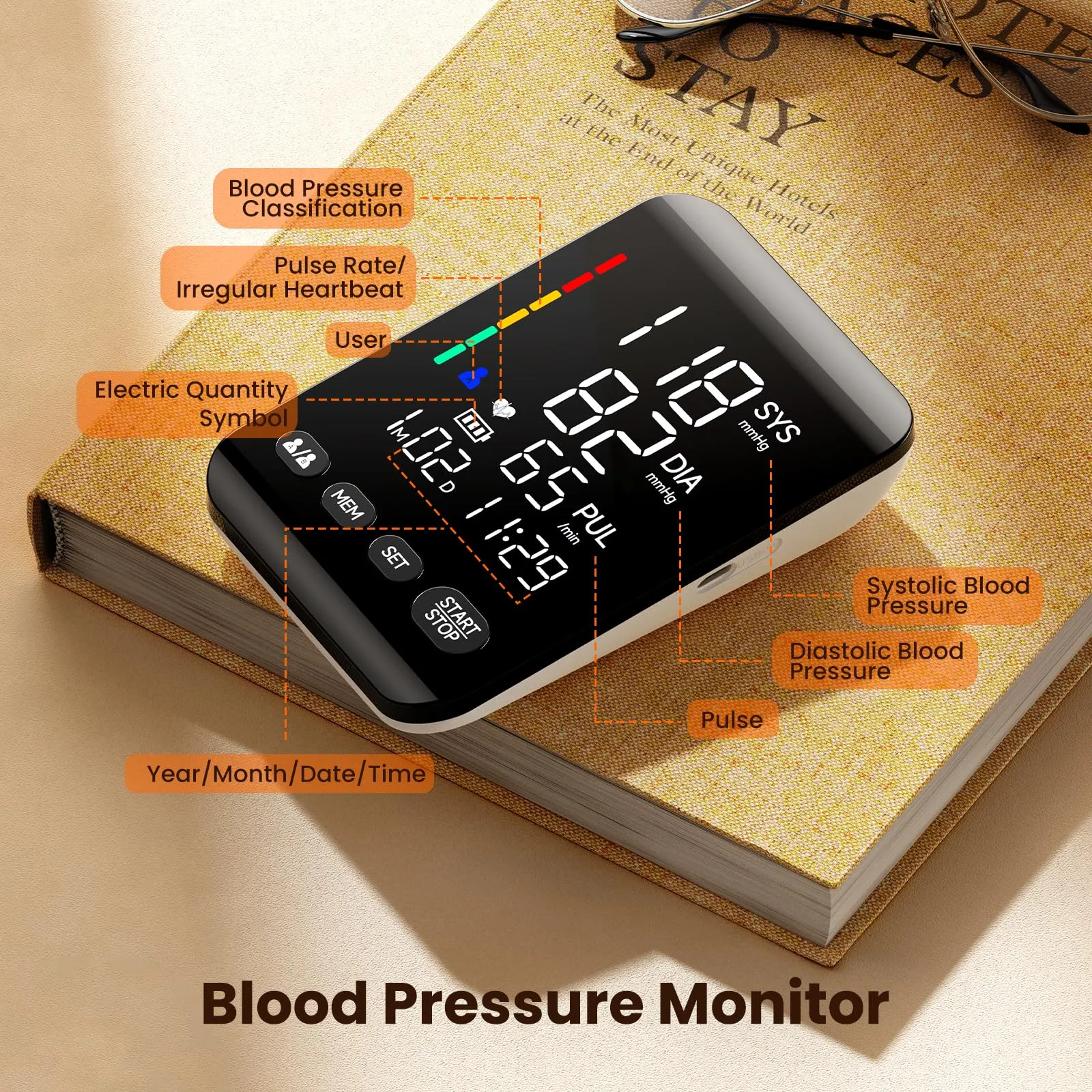 Blood Pressure Monitors for Home use, Digital Blood Pressure Machine with Backlit LED Display, Automatic Upper Arm Cuff (8.6''-16.5'' Adjustable), Store up to 2x199 Sets Memory for Two Users Black