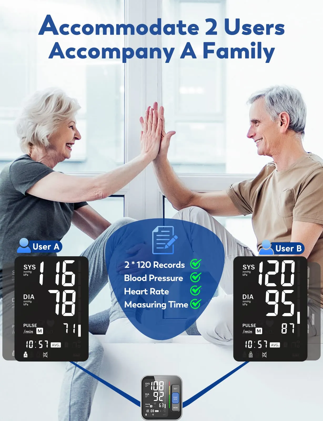 Blood Pressure Monitors for Home Use Upper Arm, Accurate cuff 8.7”-15.7” Monitor with Large Backlight Display 2 Users 240 Sets Memory & HR Detection, Digital BP Machine with Carrying Case Black