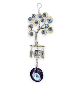 BLUE BEADS Home Decor Silver Evil Eye Wall Hanging Tree with Elephant Pendant Decoration, Door and Car Hanging Ornament Amulet for Car, Home and Office for Protection and Blessing