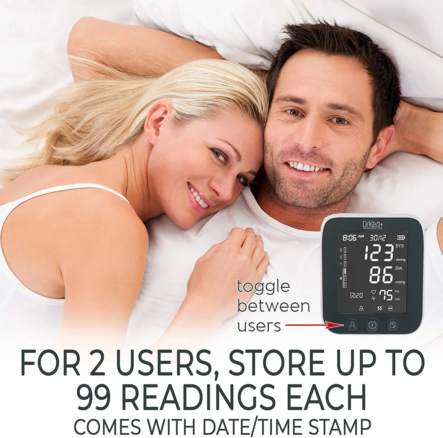 Brand new Blood Pressure Monitor Upper Arm Large Cuff - Automatic Blood Pressure Machine with Led Backlight - Accurate Bp Monitors Kit - 2 Users - 99 Memories with Batteries Included