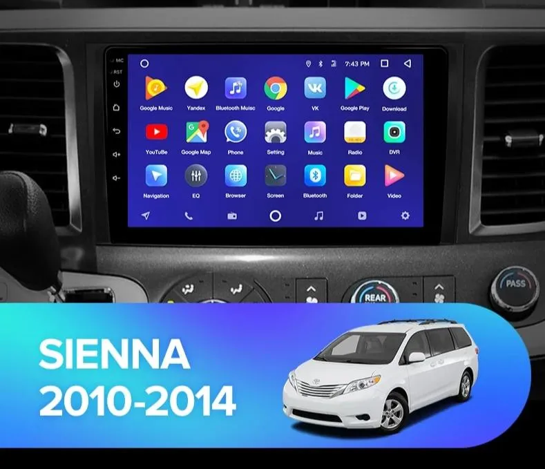 Car Dealz 10.2" Android 10.0 Toyota Sienna 3 XL30 2010-2014 In Dash Plus OEM Fascia