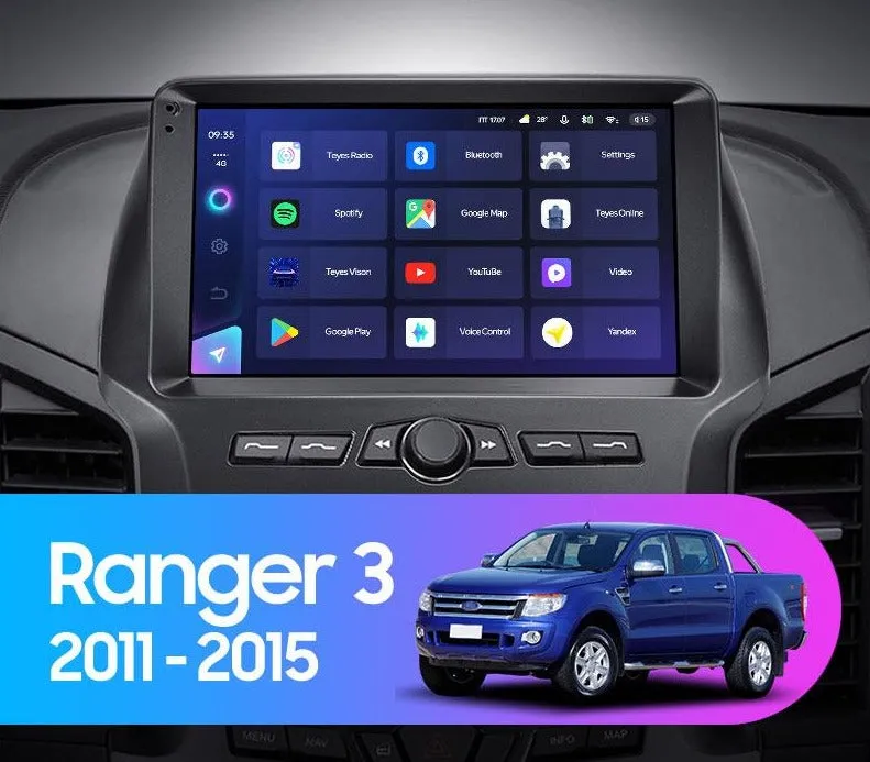 Car Dealz Elite 4G Model 10.2" Android 12.0 For Ford Ranger 3 2011 - 2015 In Dash Plus OEM Fascia