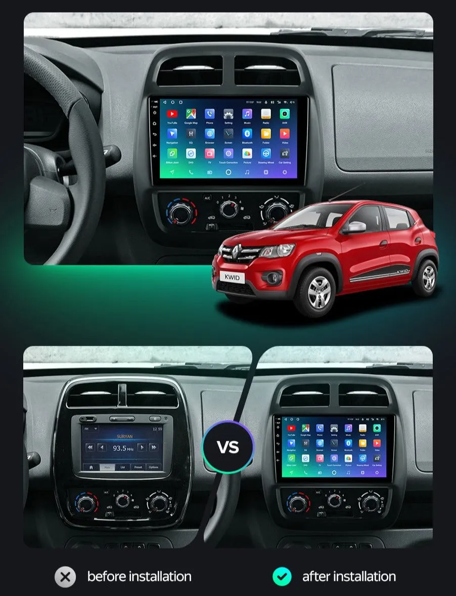 Car Dealz Premium Advanced 4G Data Model 10.2" Android 12.0 For Renault Kwid 2015-2019 In Dash Plus OEM Fascia