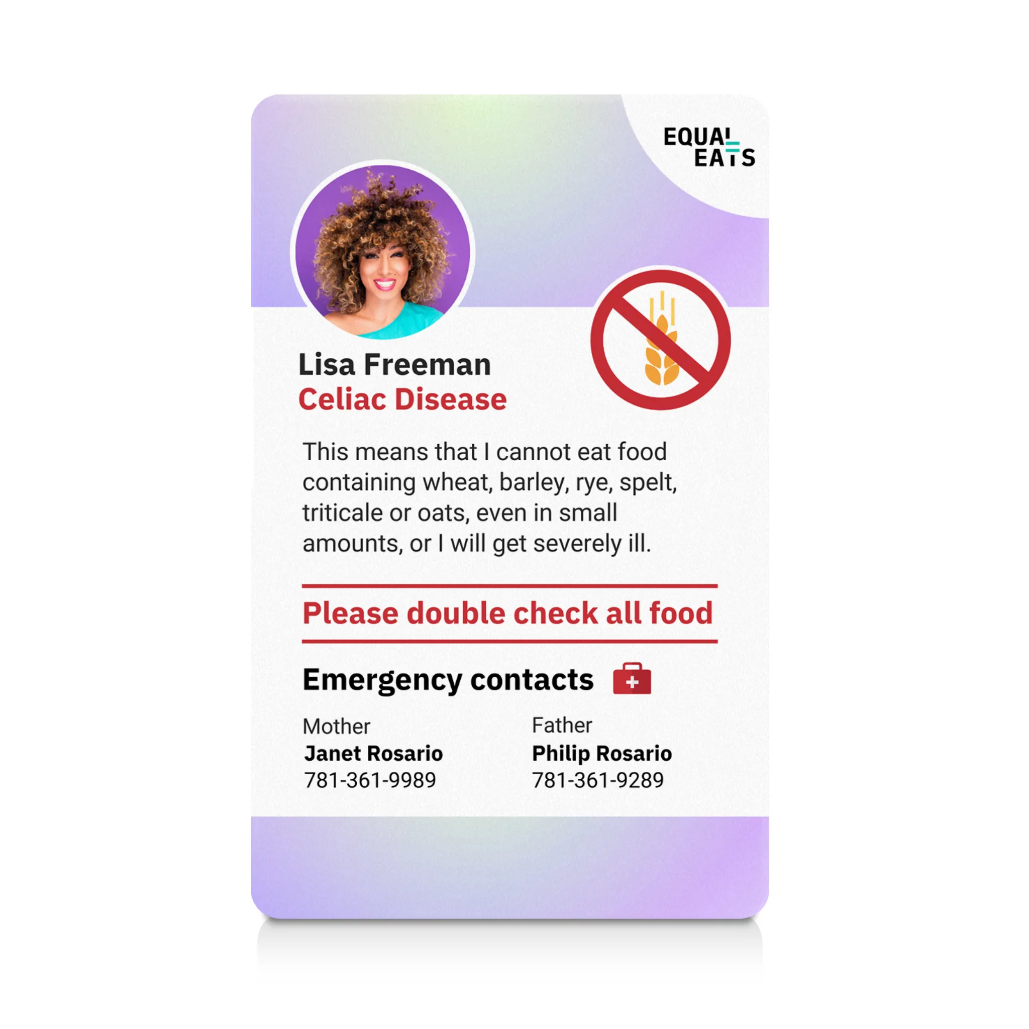 Celiac Disease ID Card
