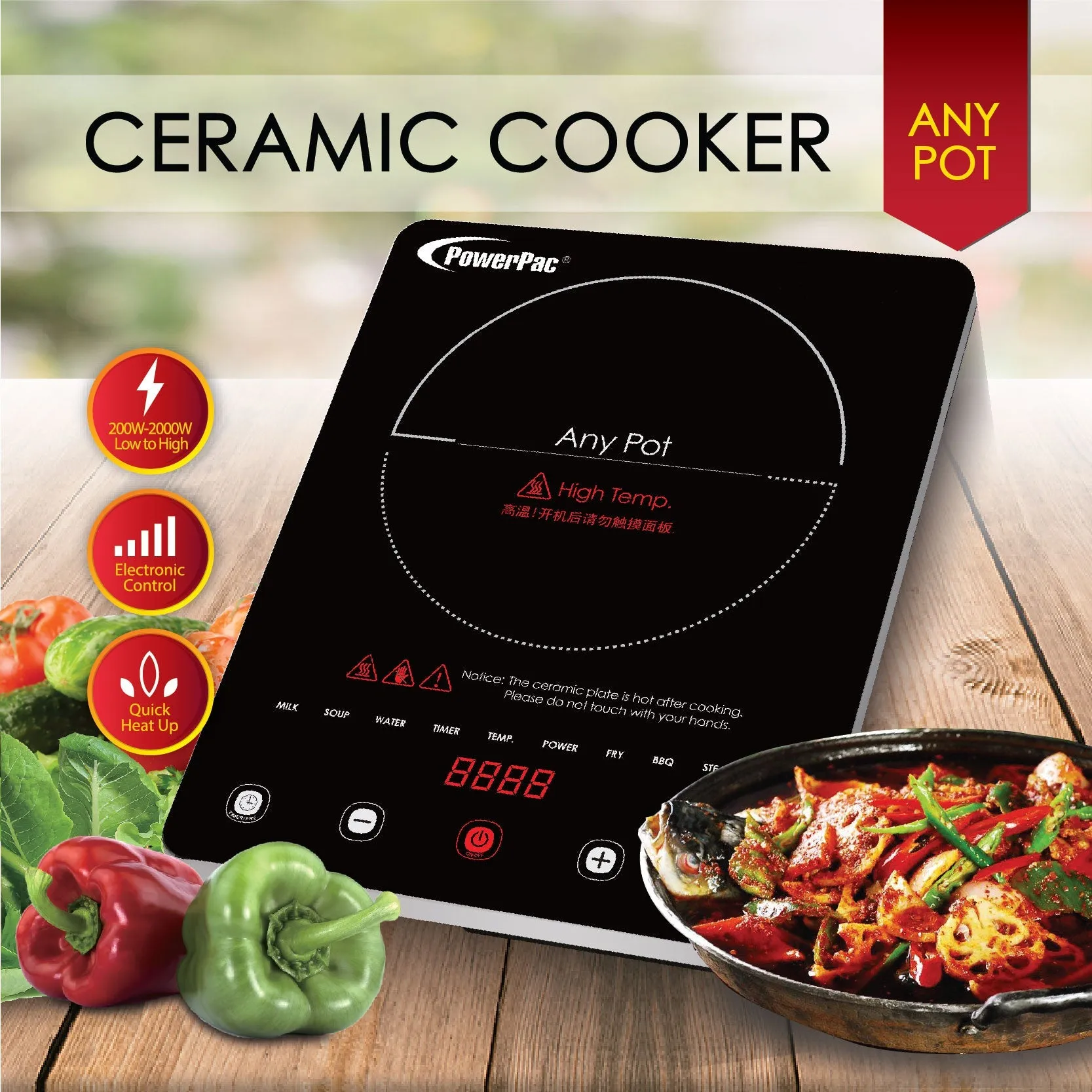Ceramic Cooker Steamboat (Any Pot), BBQ Grill 2000 Watts (PPIC880 BBQ Plate)