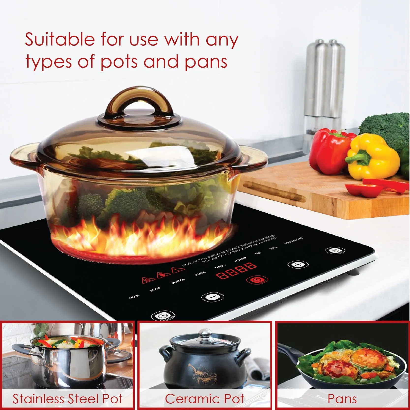 Ceramic Cooker Steamboat (Any Pot), BBQ Grill 2000 Watts (PPIC880 BBQ Plate)