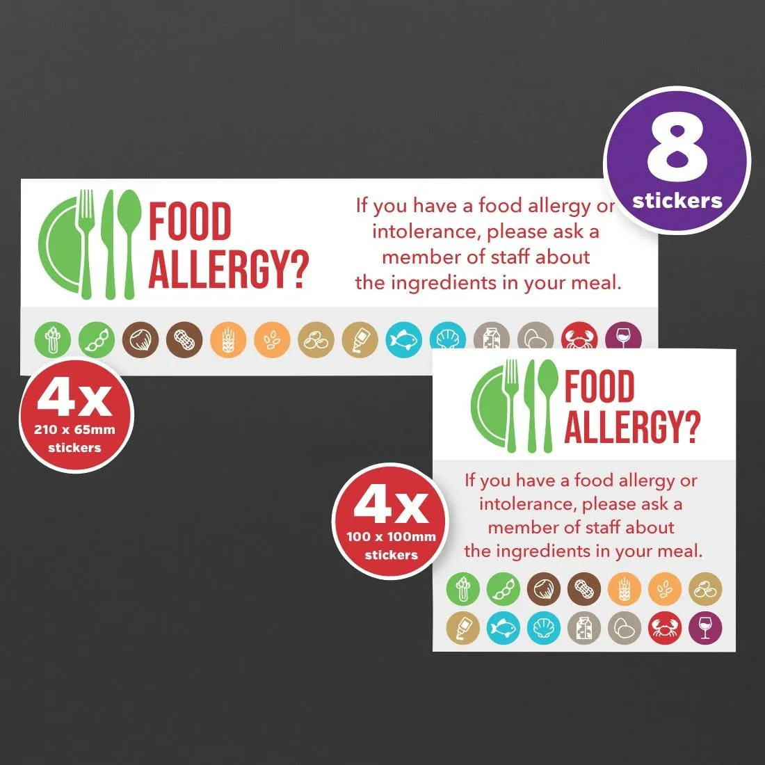 CG205 Allergy Awareness Sticker Pack  (Pack of 8 Self Adhesive Vinyl Stickers)
