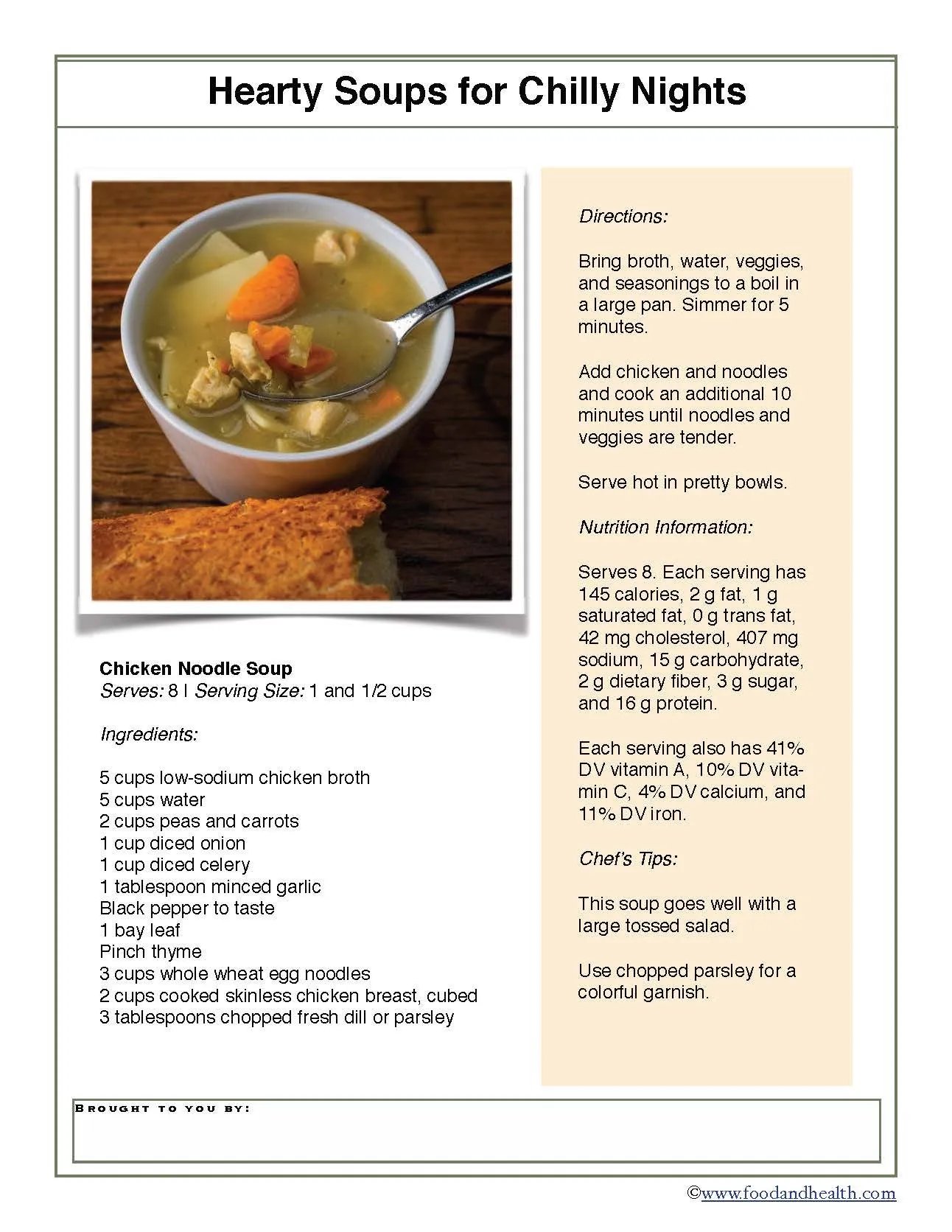 Chicken Noodle Soup 24" Square Banner for Bulletin Boards and Walls