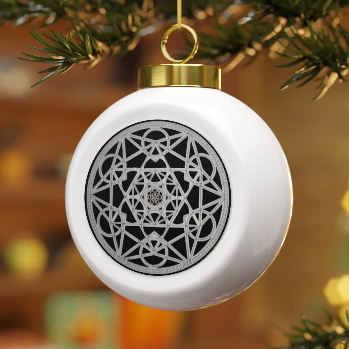 Christmas Ball Metatron Cube Silver/Gold Sacred Geometry Ornament,Gift for Birthday/Christmas/Meditation/Housewarming/Graduation/Yoga
