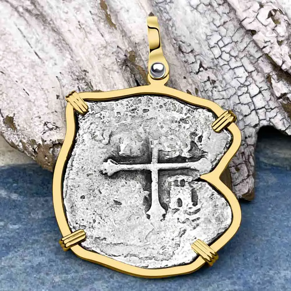 Concepcion Shipwreck 4 Reale Cob Silver Piece of 8 14K Gold Pendant | Artifact #3005