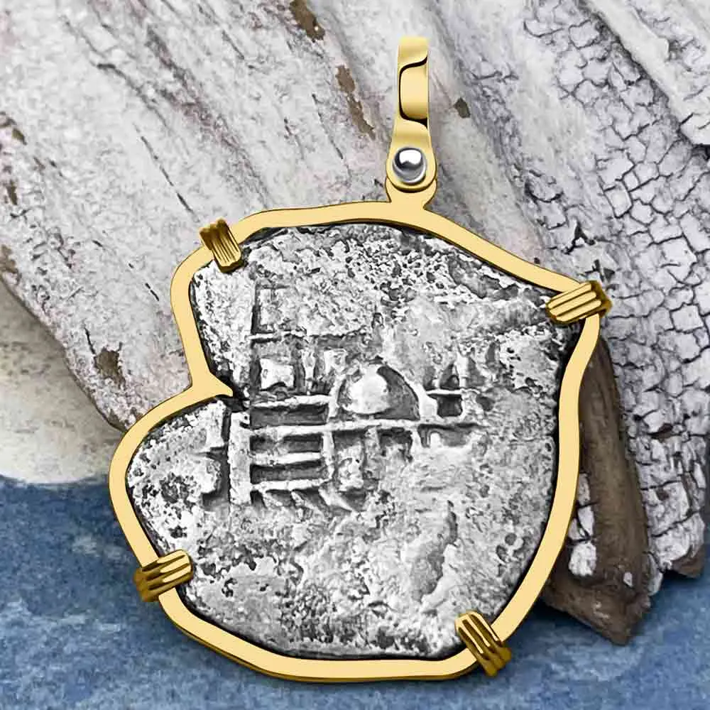 Concepcion Shipwreck 4 Reale Cob Silver Piece of 8 14K Gold Pendant | Artifact #3005