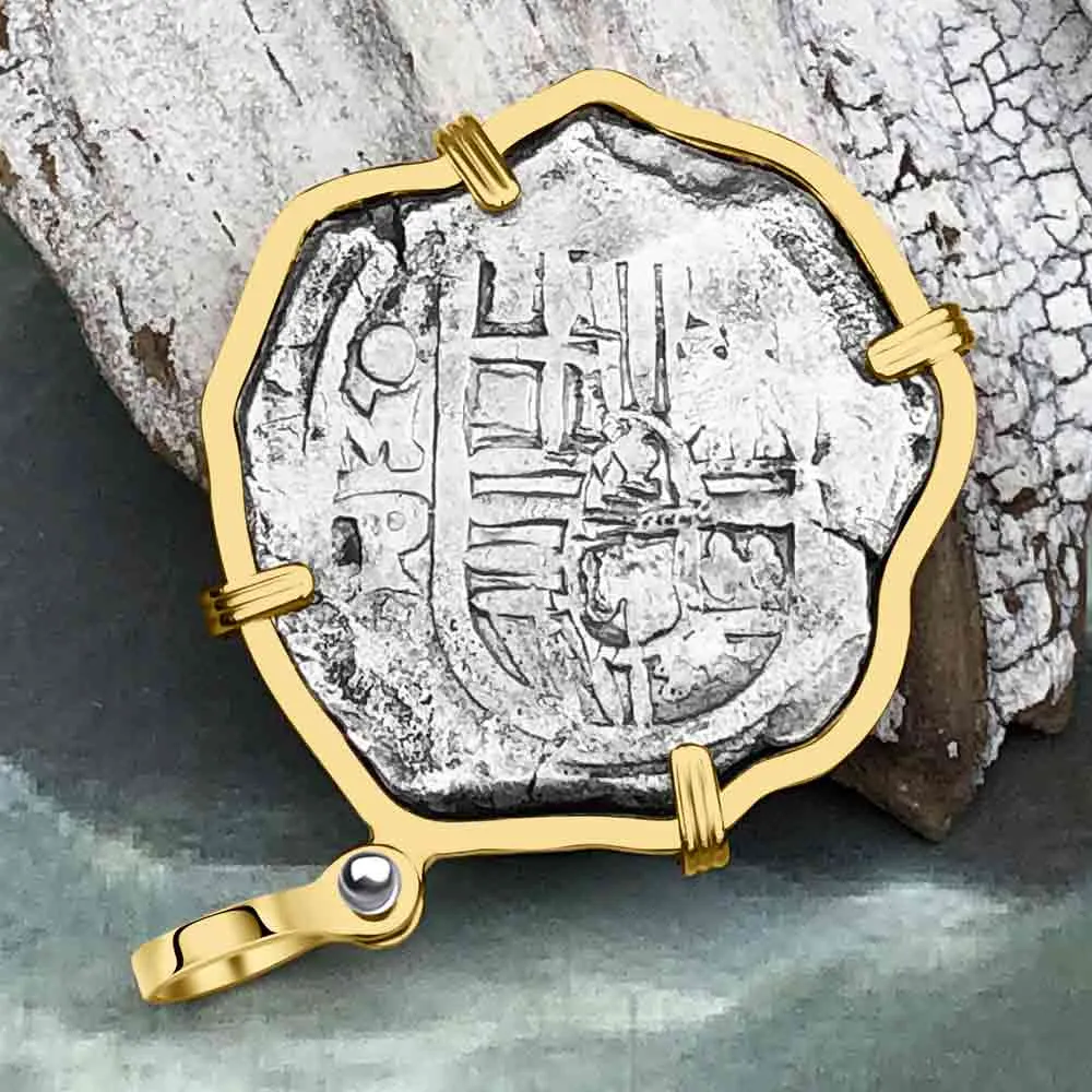 Concepcion Shipwreck 4 Reale Cob Silver Piece of 8 14K Gold Pendant | Artifact #3543