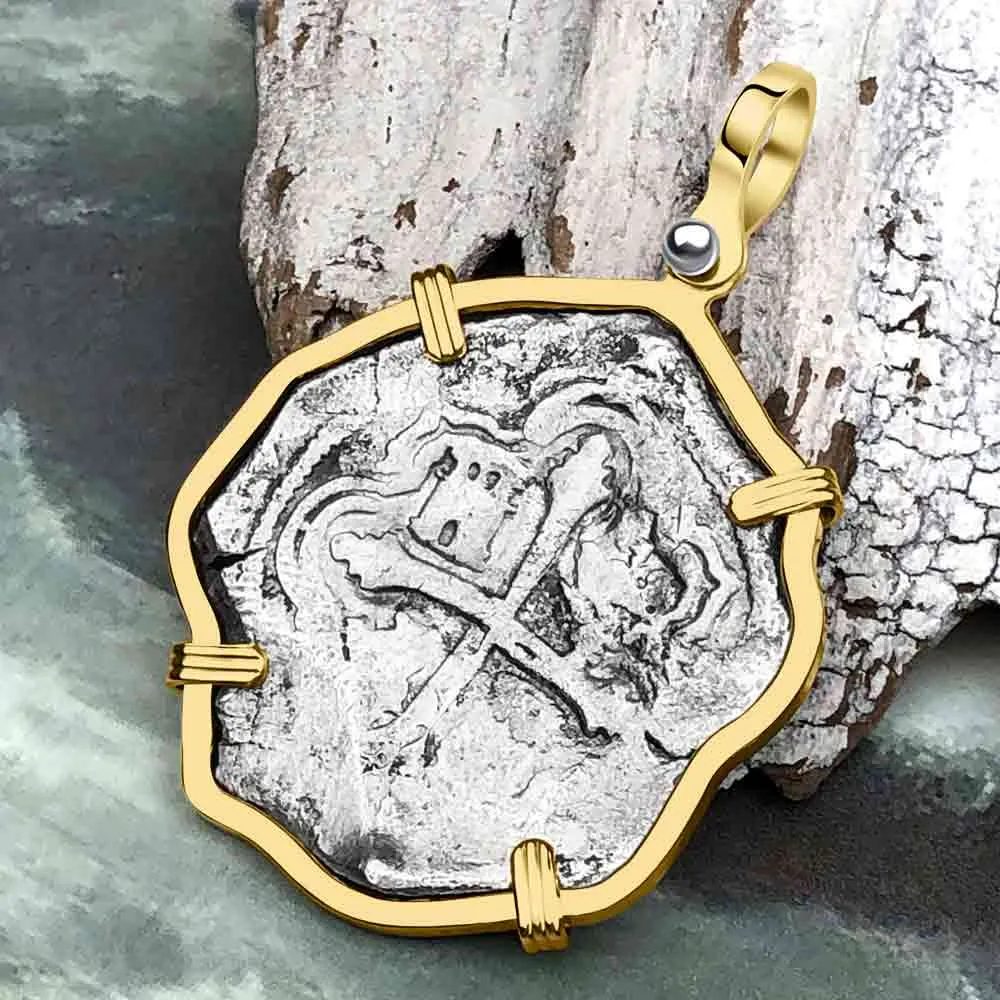 Concepcion Shipwreck 4 Reale Cob Silver Piece of 8 14K Gold Pendant | Artifact #3543