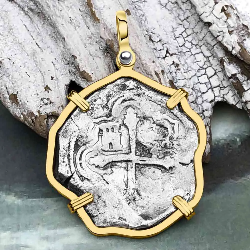 Concepcion Shipwreck 4 Reale Cob Silver Piece of 8 14K Gold Pendant | Artifact #3543