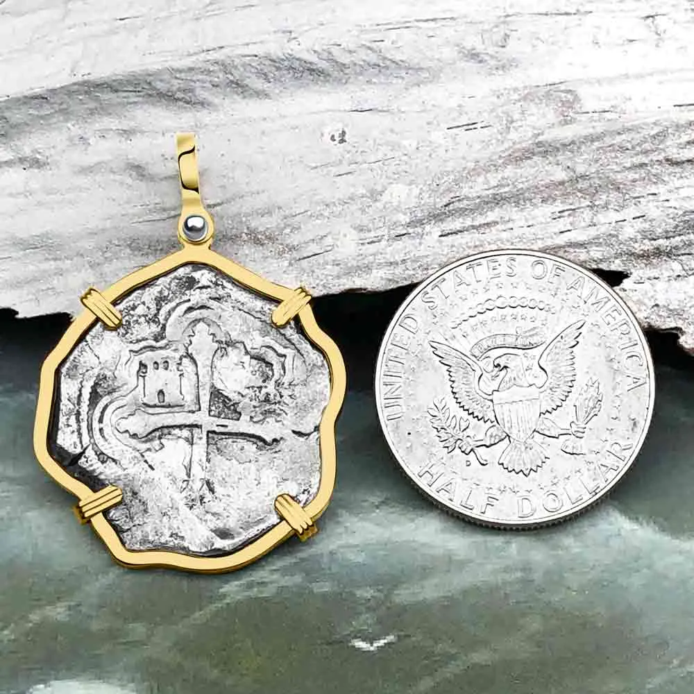 Concepcion Shipwreck 4 Reale Cob Silver Piece of 8 14K Gold Pendant | Artifact #3543