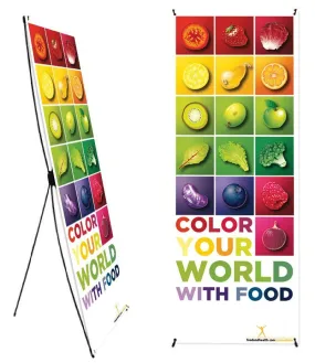 Custom Color Your World With Food Banner Stand 24" X 67" - Wellness Fair Banner 24" X 67" - Add Your Logo To This Health Fair Banner
