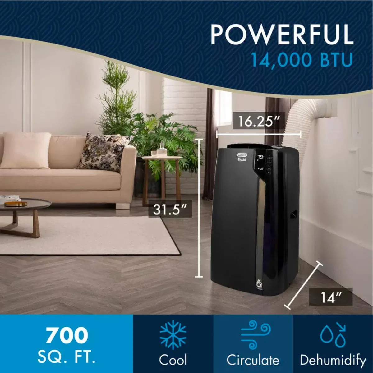 DeLonghi Pinguino Arctic Whisper Portable Air Conditioner, Up To 700 sq. ft. EX390LVYN (Black)