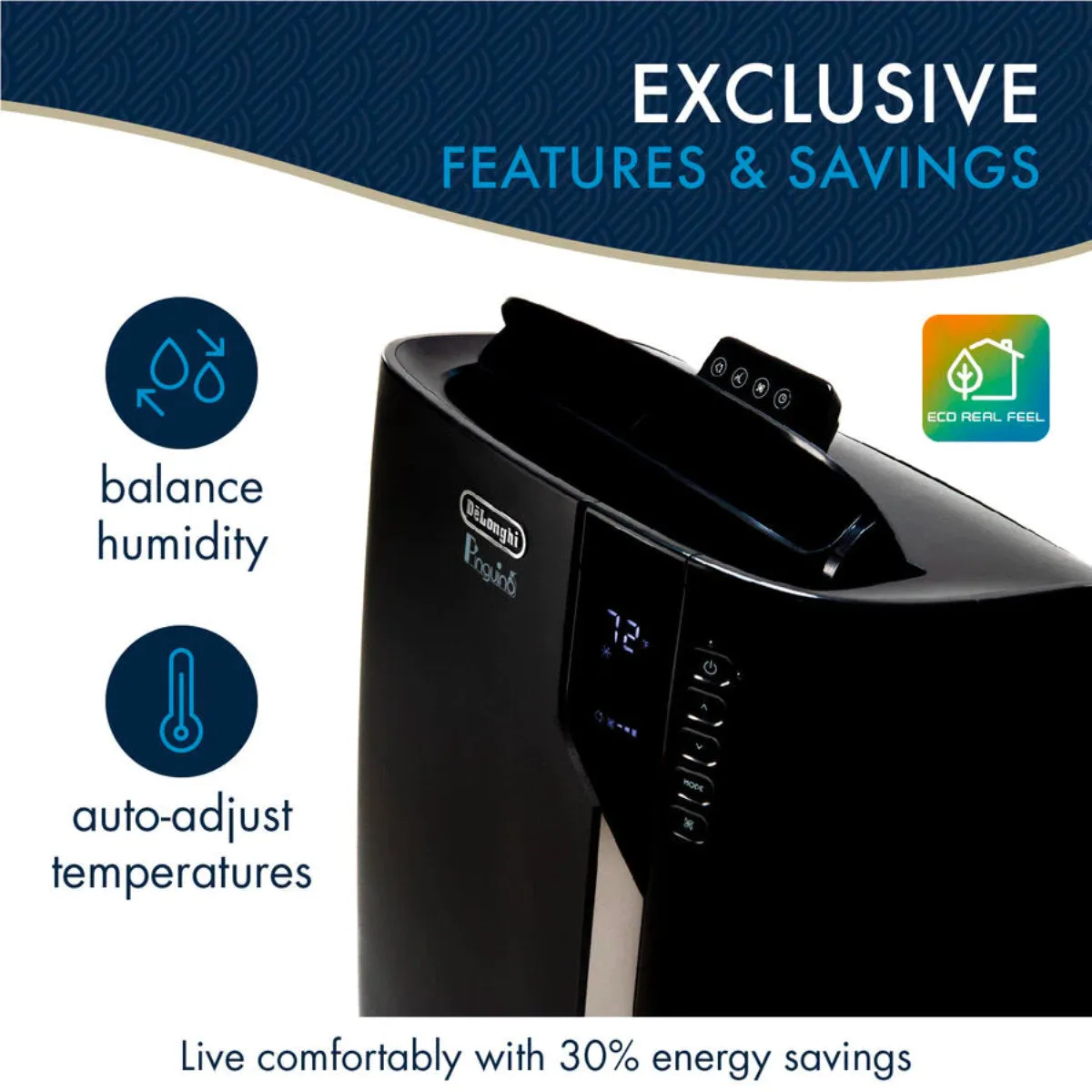 DeLonghi Pinguino Arctic Whisper Portable Air Conditioner, Up To 700 sq. ft. EX390LVYN (Black)