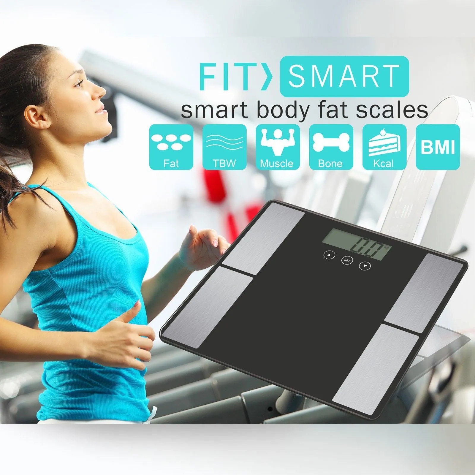 Digital Body Analyser Scale LCD Screen Weight Tracker Tempered Glass Black Blue