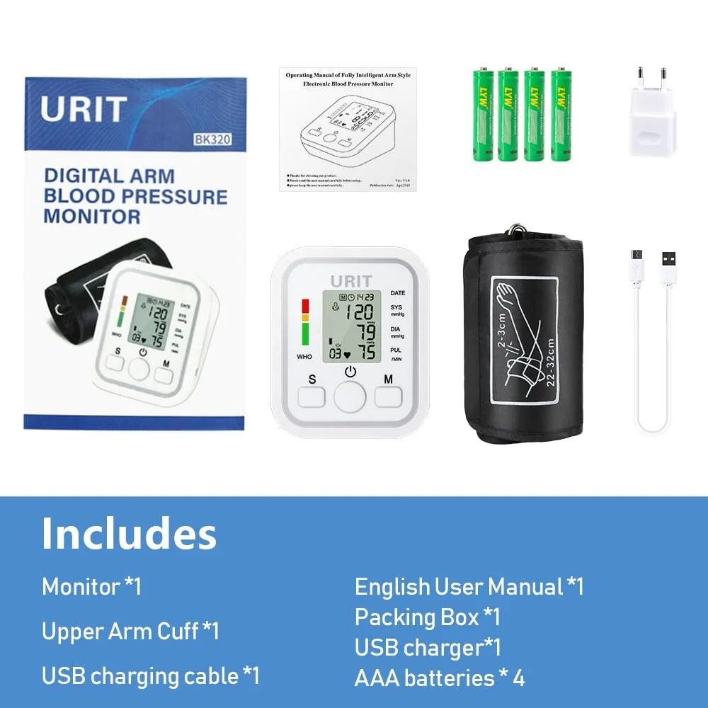 Digital BP Blood Pressure Monitor Pressure Tonomete Automatic Upper Arm Machine Pulse Rate Monitoring Meter for Home LCD Display