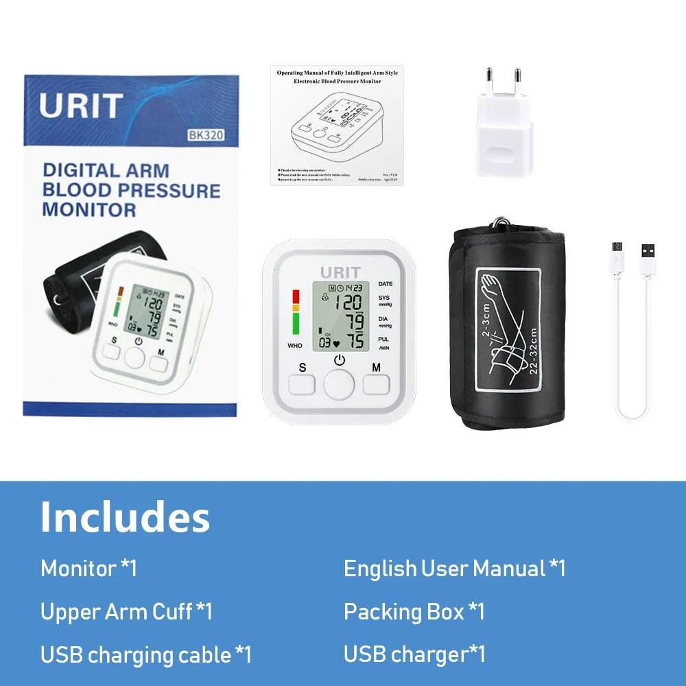 Digital BP Blood Pressure Monitor Pressure Tonomete Automatic Upper Arm Machine Pulse Rate Monitoring Meter for Home LCD Display