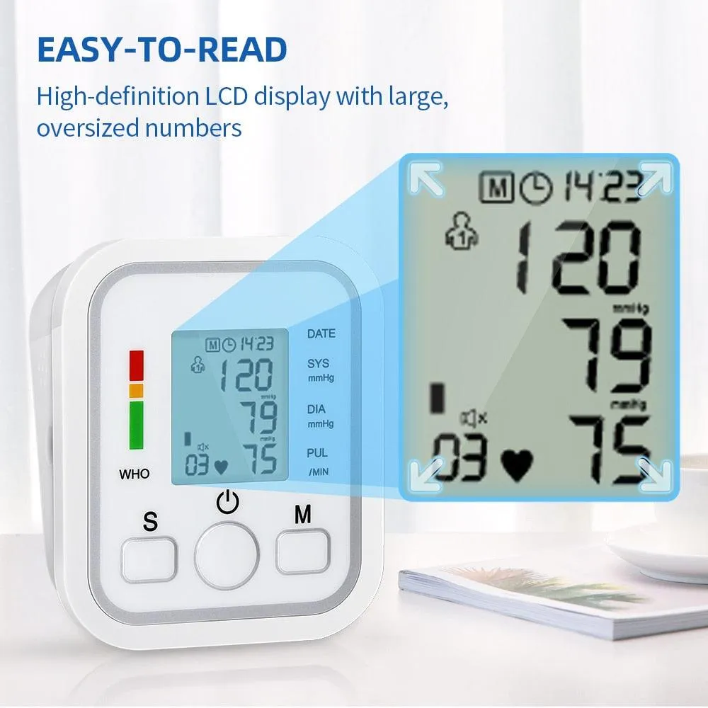 Digital BP Blood Pressure Monitor Pressure Tonomete Automatic Upper Arm Machine Pulse Rate Monitoring Meter for Home LCD Display