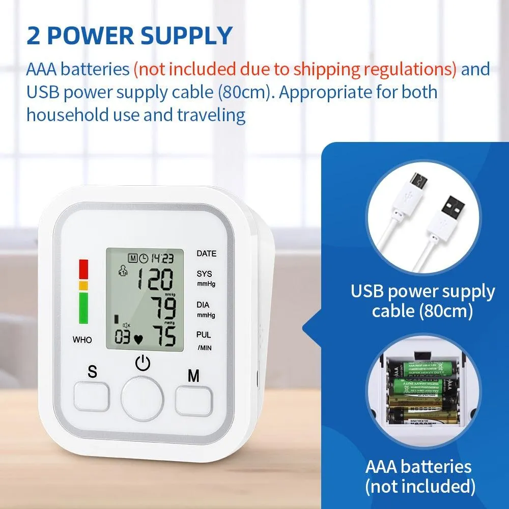 Digital BP Blood Pressure Monitor Pressure Tonomete Automatic Upper Arm Machine Pulse Rate Monitoring Meter for Home LCD Display