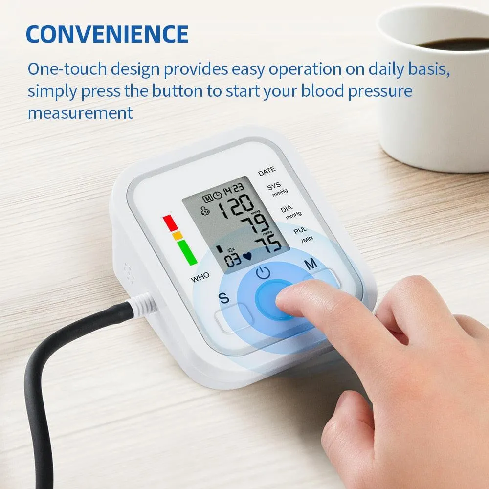 Digital BP Blood Pressure Monitor Pressure Tonomete Automatic Upper Arm Machine Pulse Rate Monitoring Meter for Home LCD Display