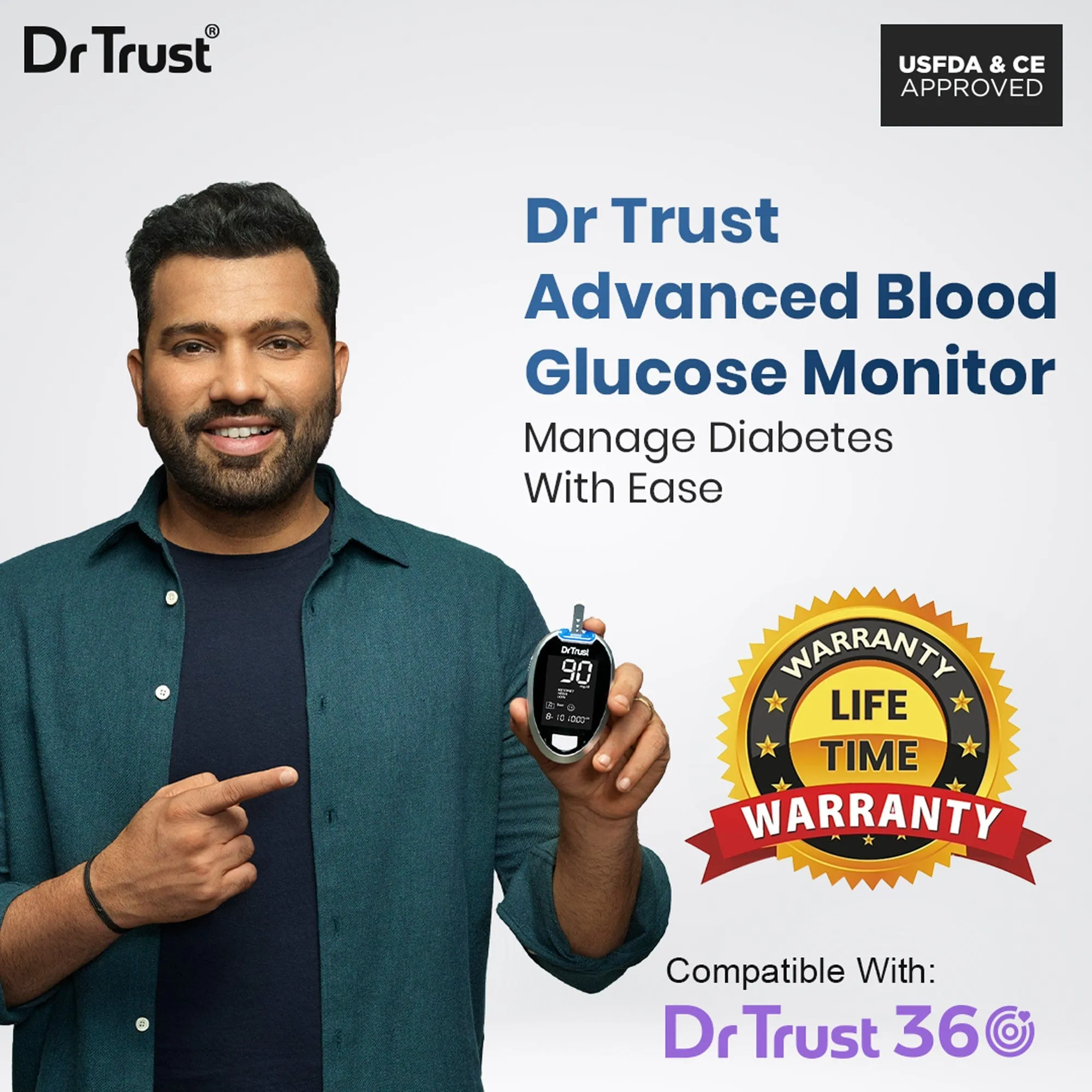 Dr Trust USA Gold Standard Glucosure Glucometer Blood Sugar Testing Meter 9001 with Lancing Device, 10 Strips & Lancets, Simple & Accurate Home Diabetes Testing Machine