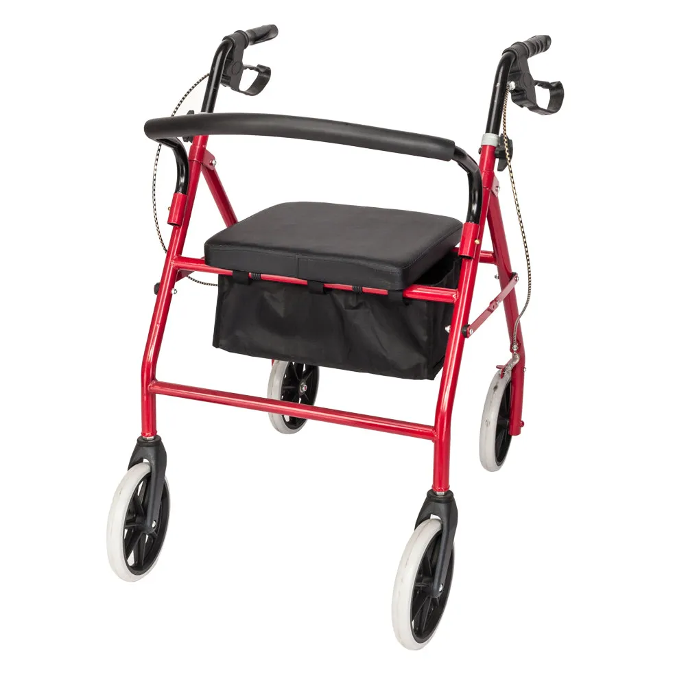 DSSTYLES Basket Walker Chair Wheel Rollator Walker Removable Back Support Red