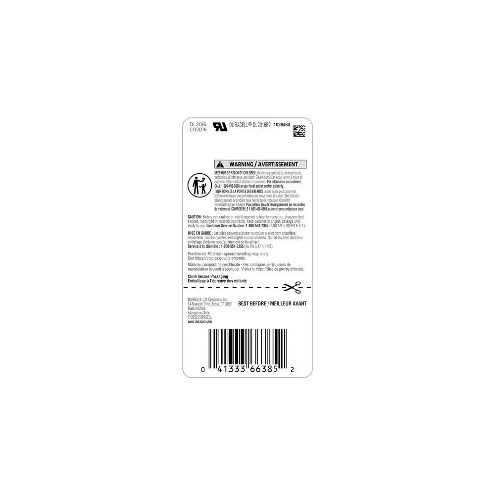 Duracell 2016 Batteries Lithium Coin Button - 2 Pack - Specialty Battery w/ Bitterant Technology