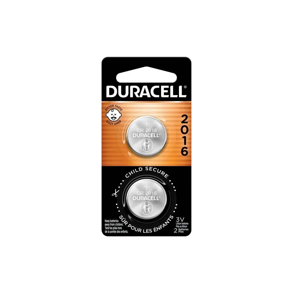 Duracell 2016 Batteries Lithium Coin Button - 2 Pack - Specialty Battery w/ Bitterant Technology