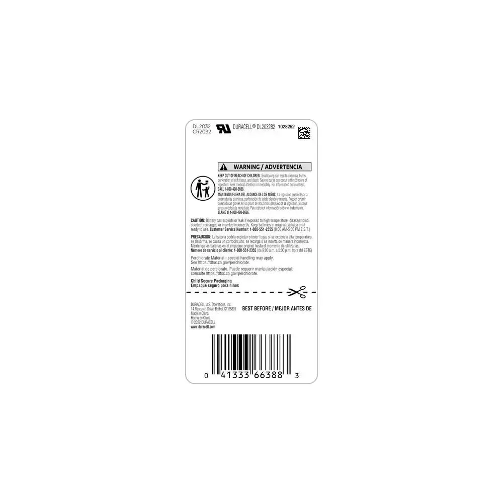 Duracell 2032 Lithium Coin Battery - 2pk Specialty Battery w/ Bitterant Technology