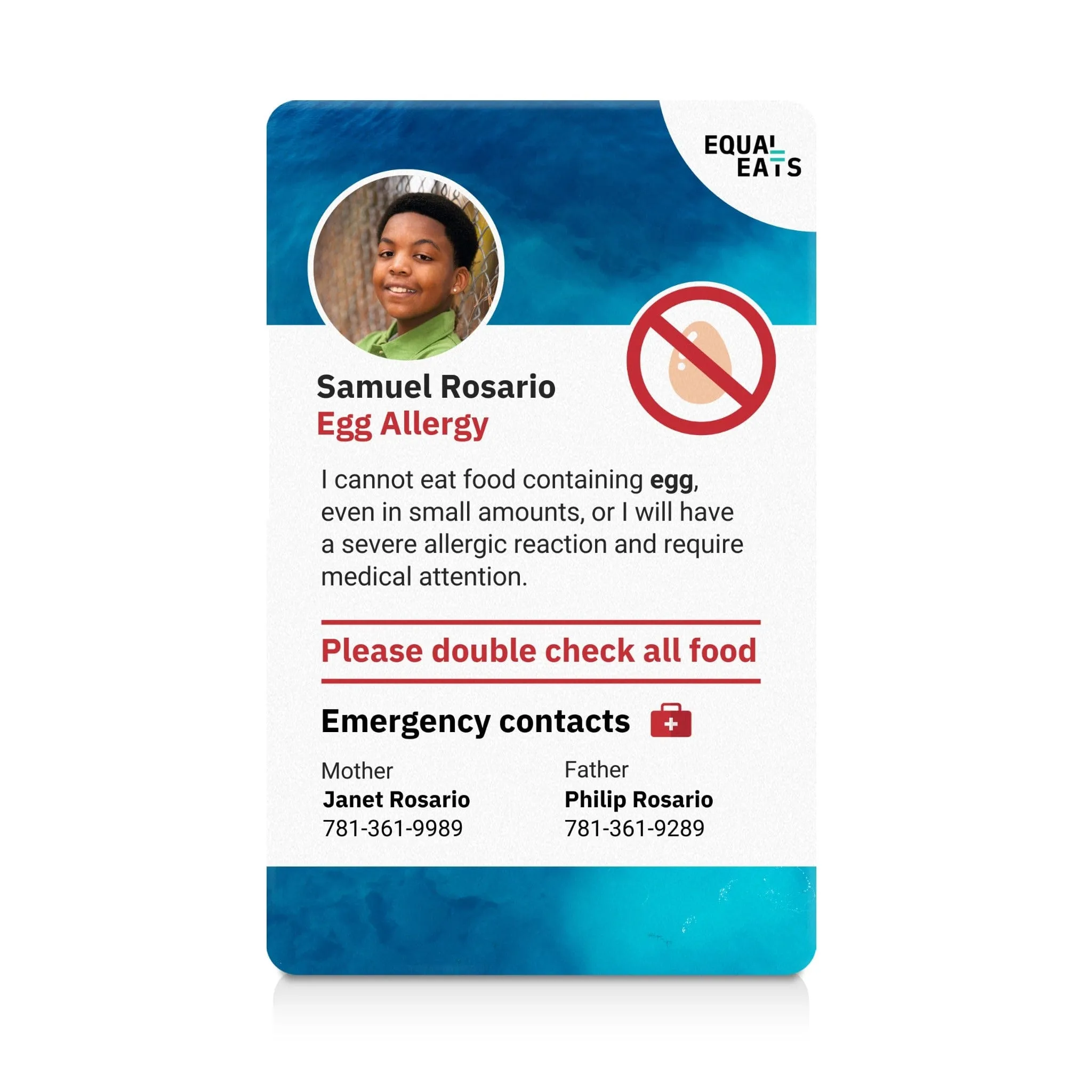 Egg Allergy ID Card