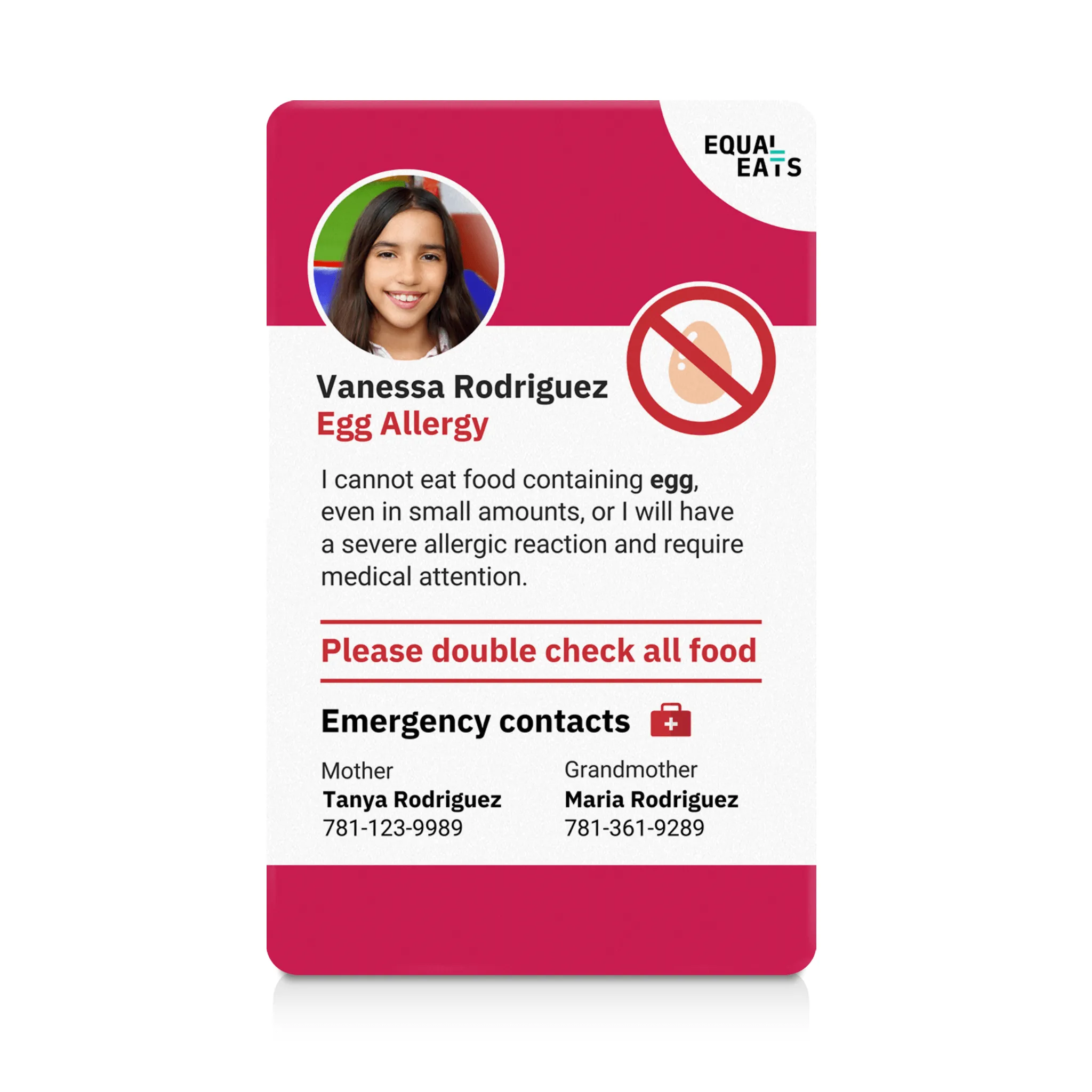 Egg Allergy ID Card