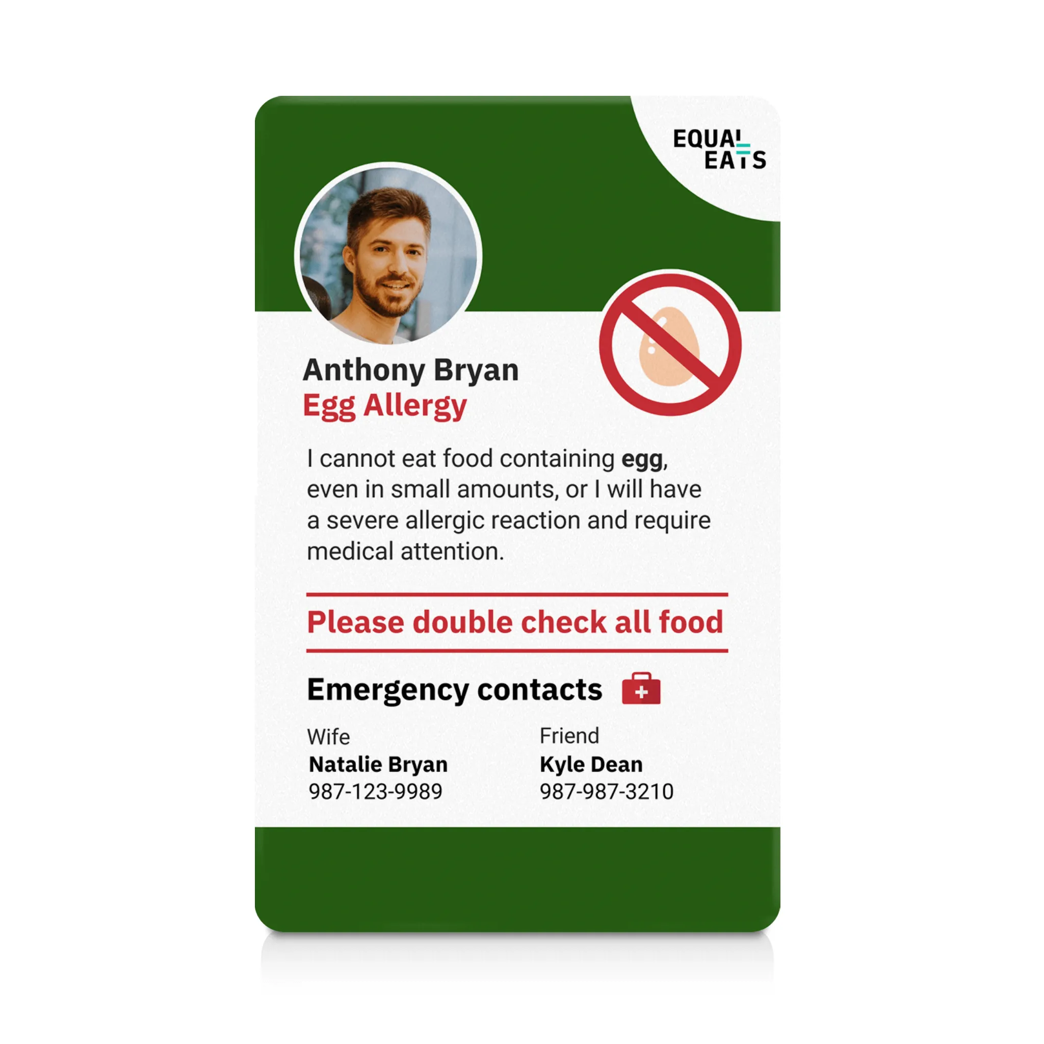 Egg Allergy ID Card