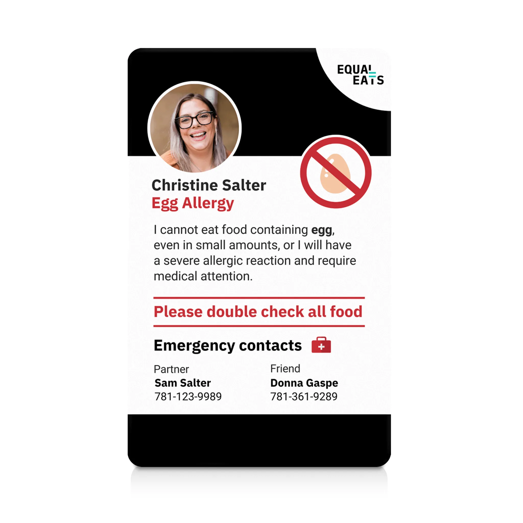 Egg Allergy ID Card