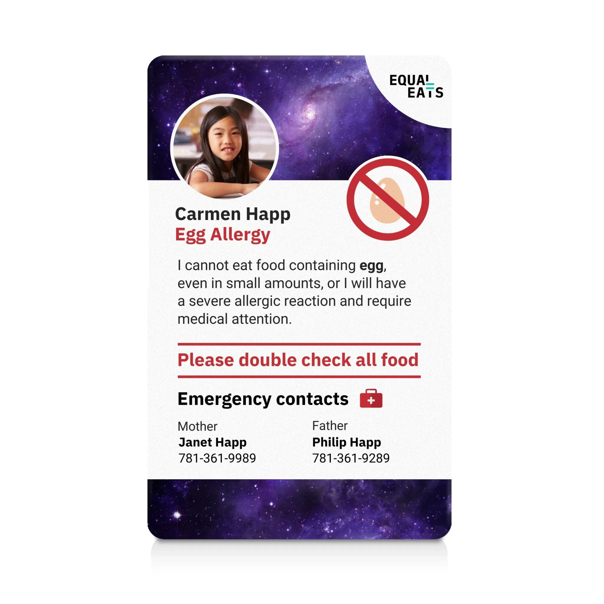 Egg Allergy ID Card