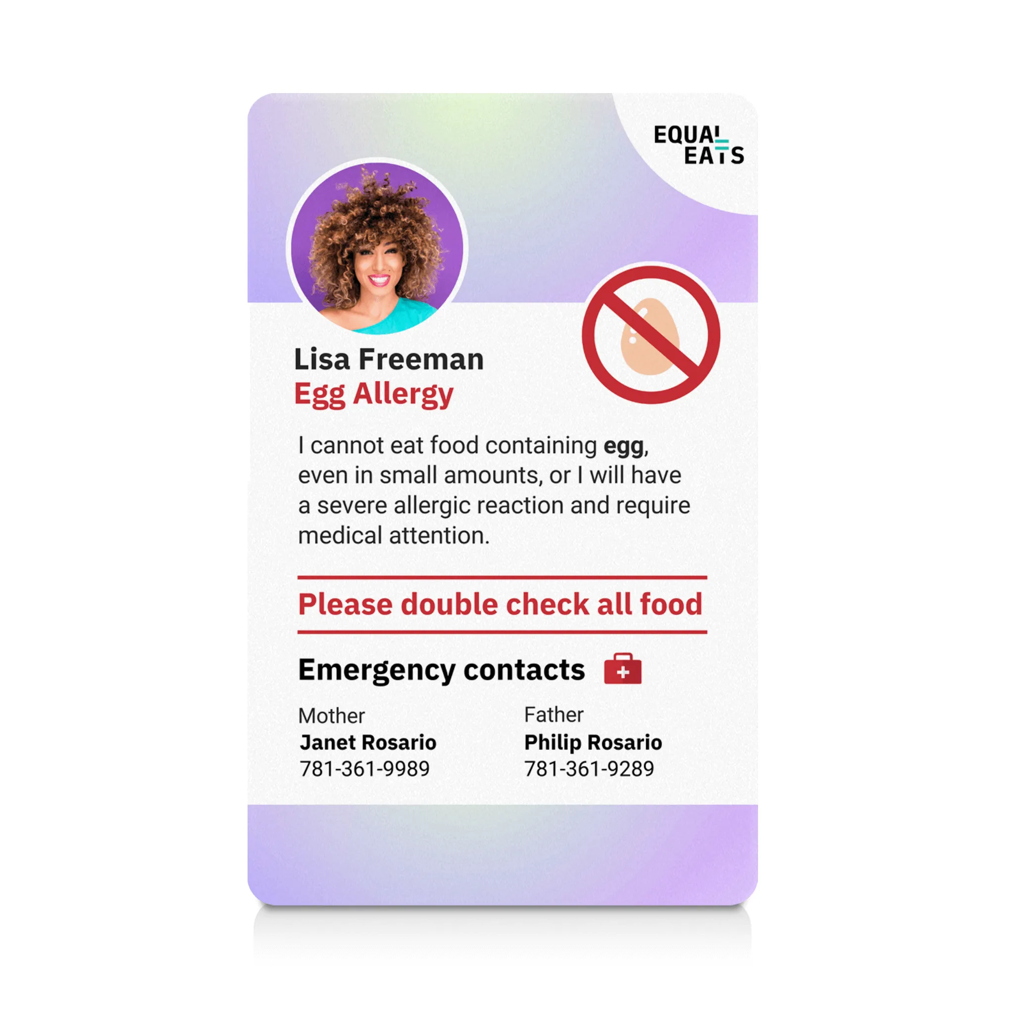 Egg Allergy ID Card