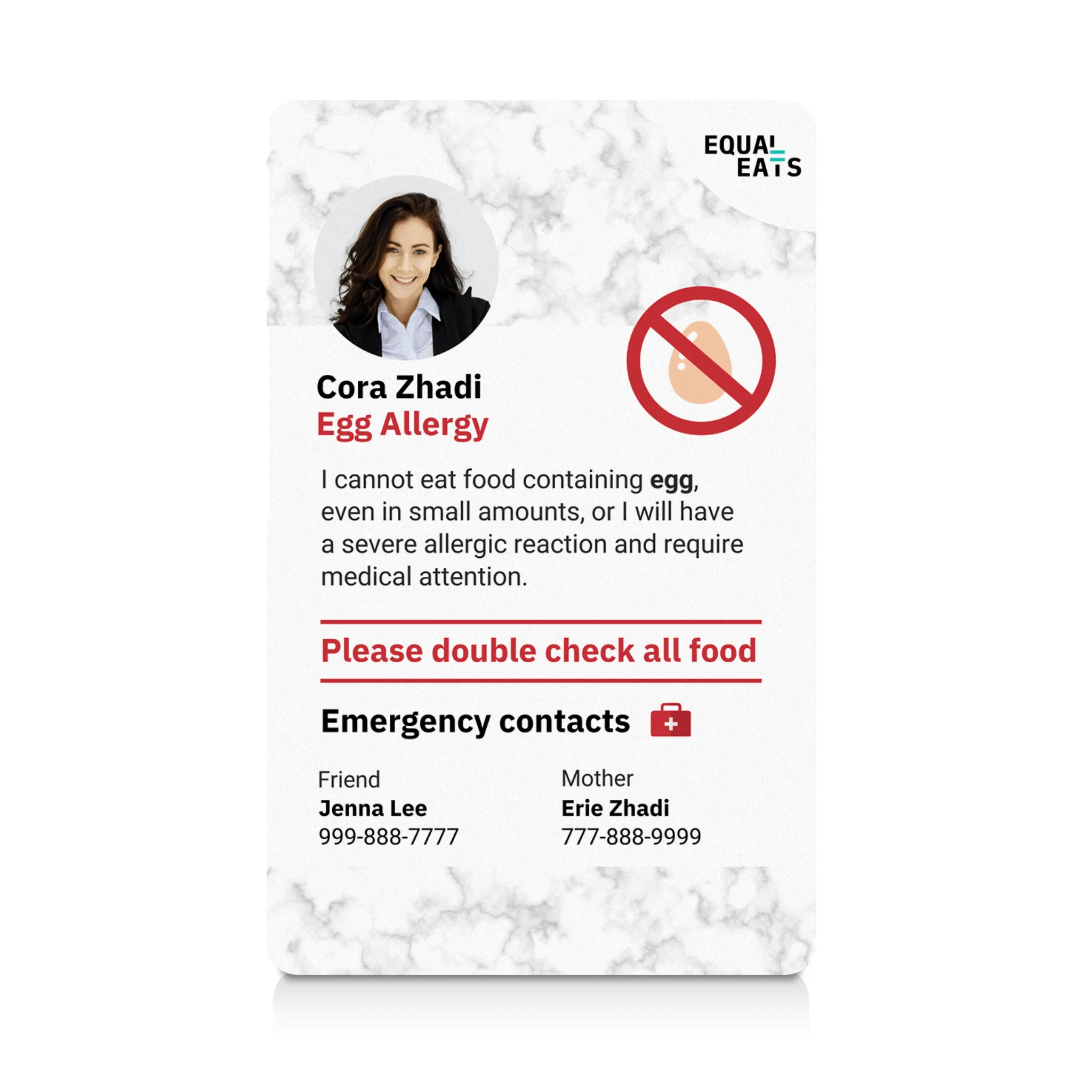 Egg Allergy ID Card