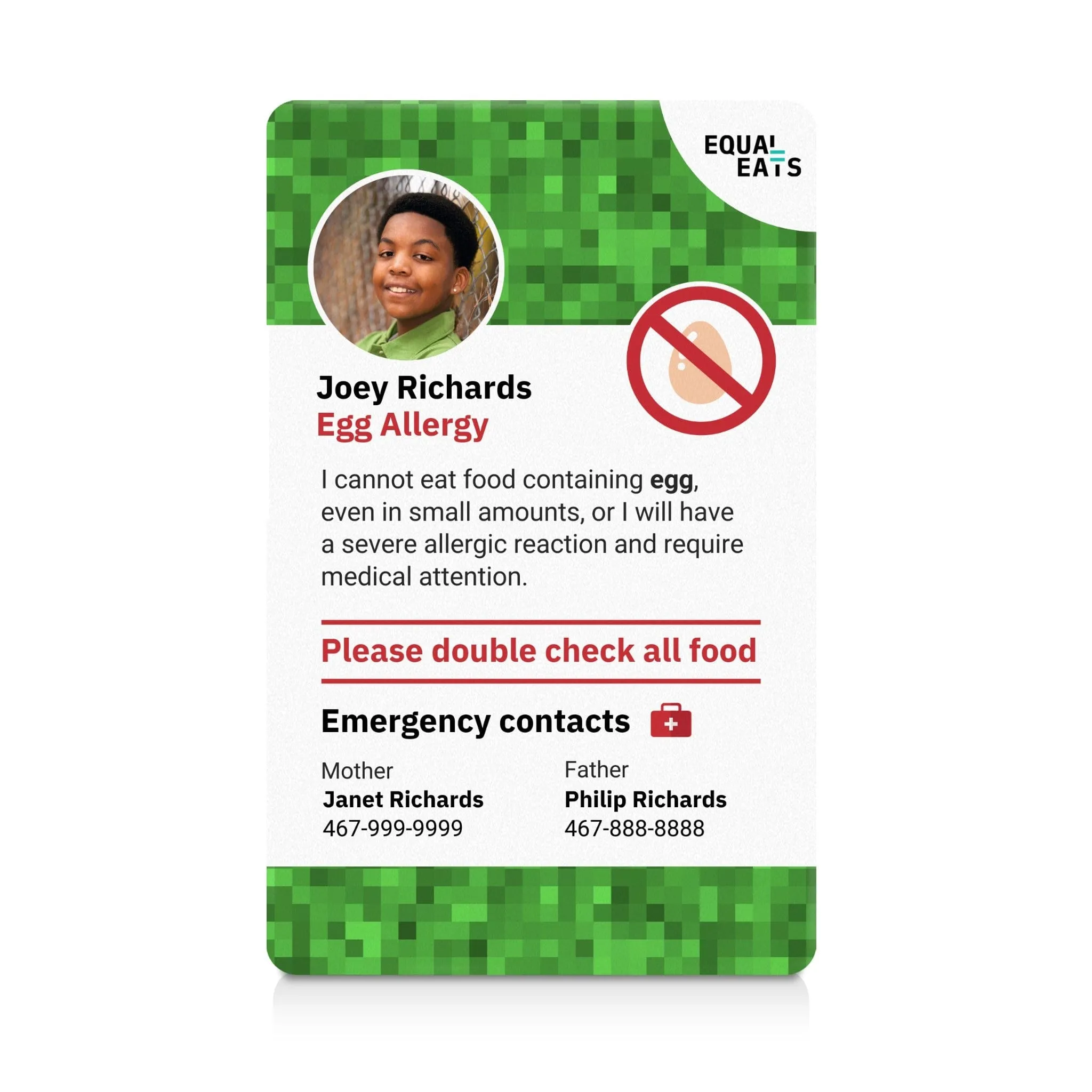 Egg Allergy ID Card