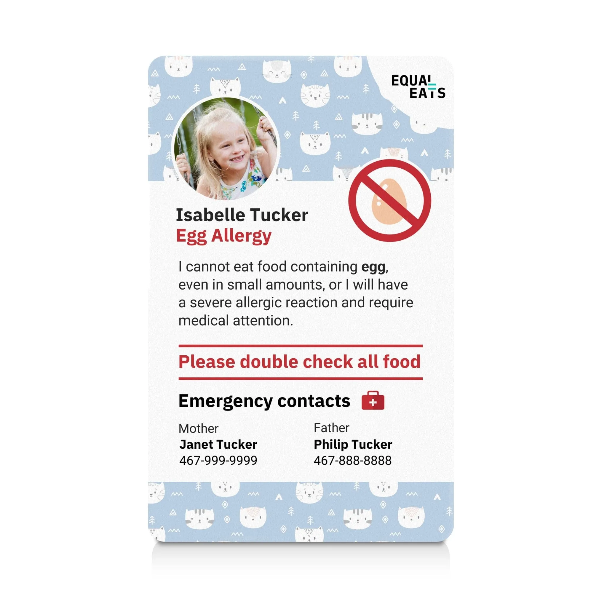 Egg Allergy ID Card