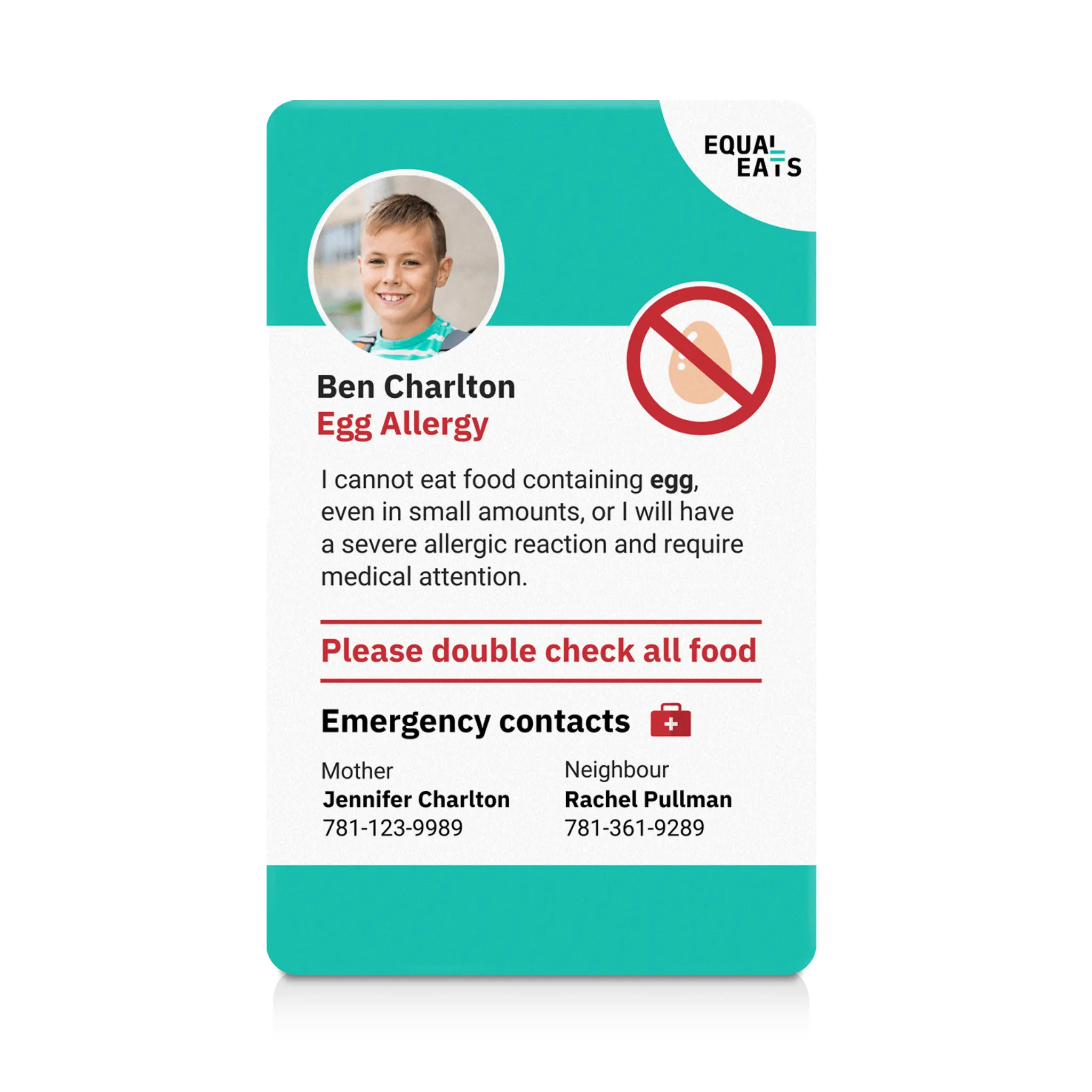 Egg Allergy ID Card
