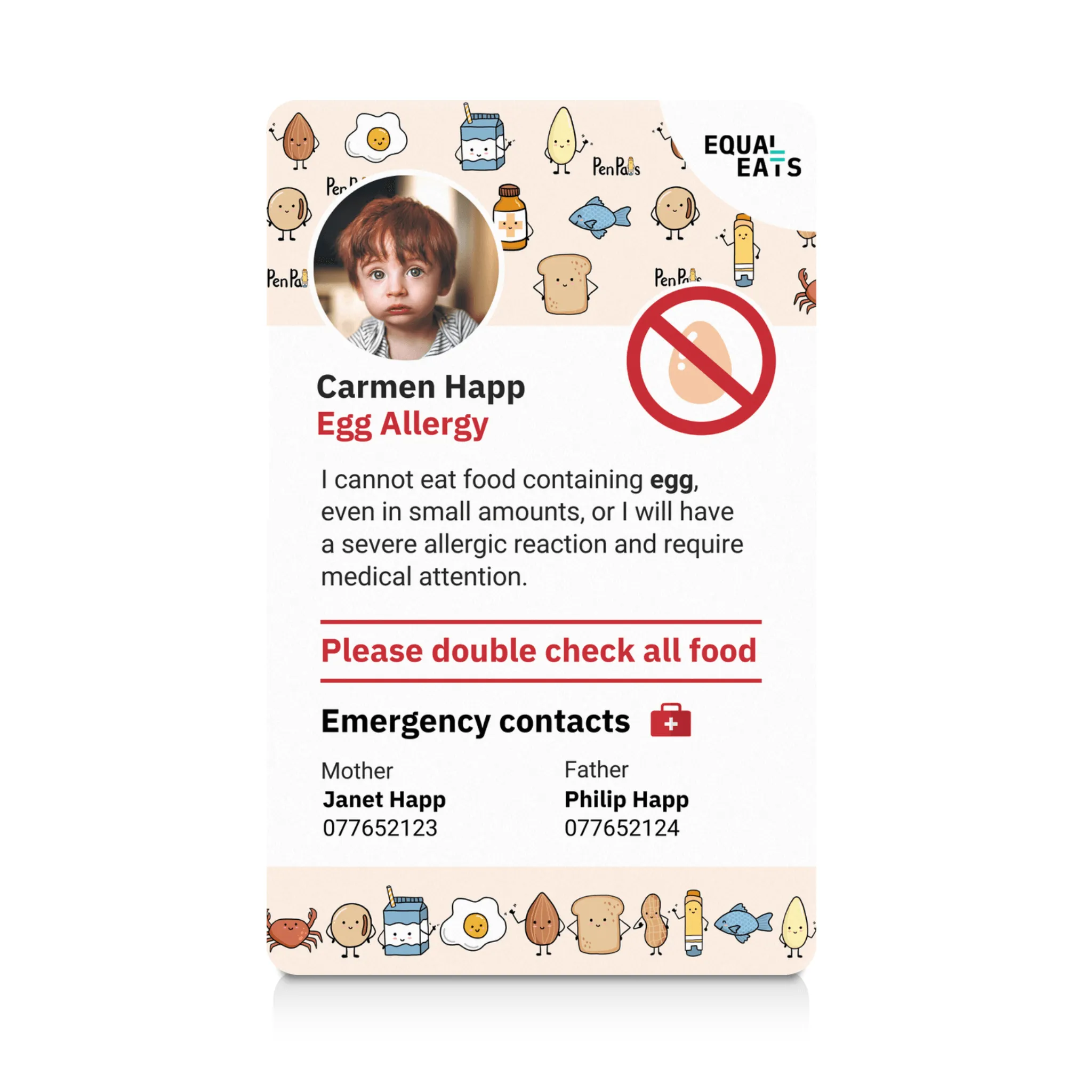 Egg Allergy ID Card
