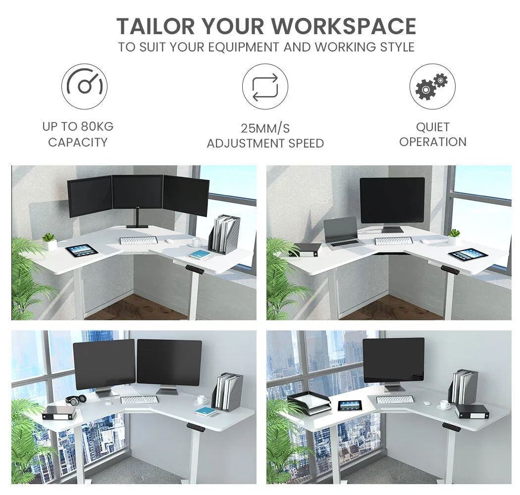 Electric Sit Stand Corner Desk, Dual Motor, 80kg Load - FORTIA