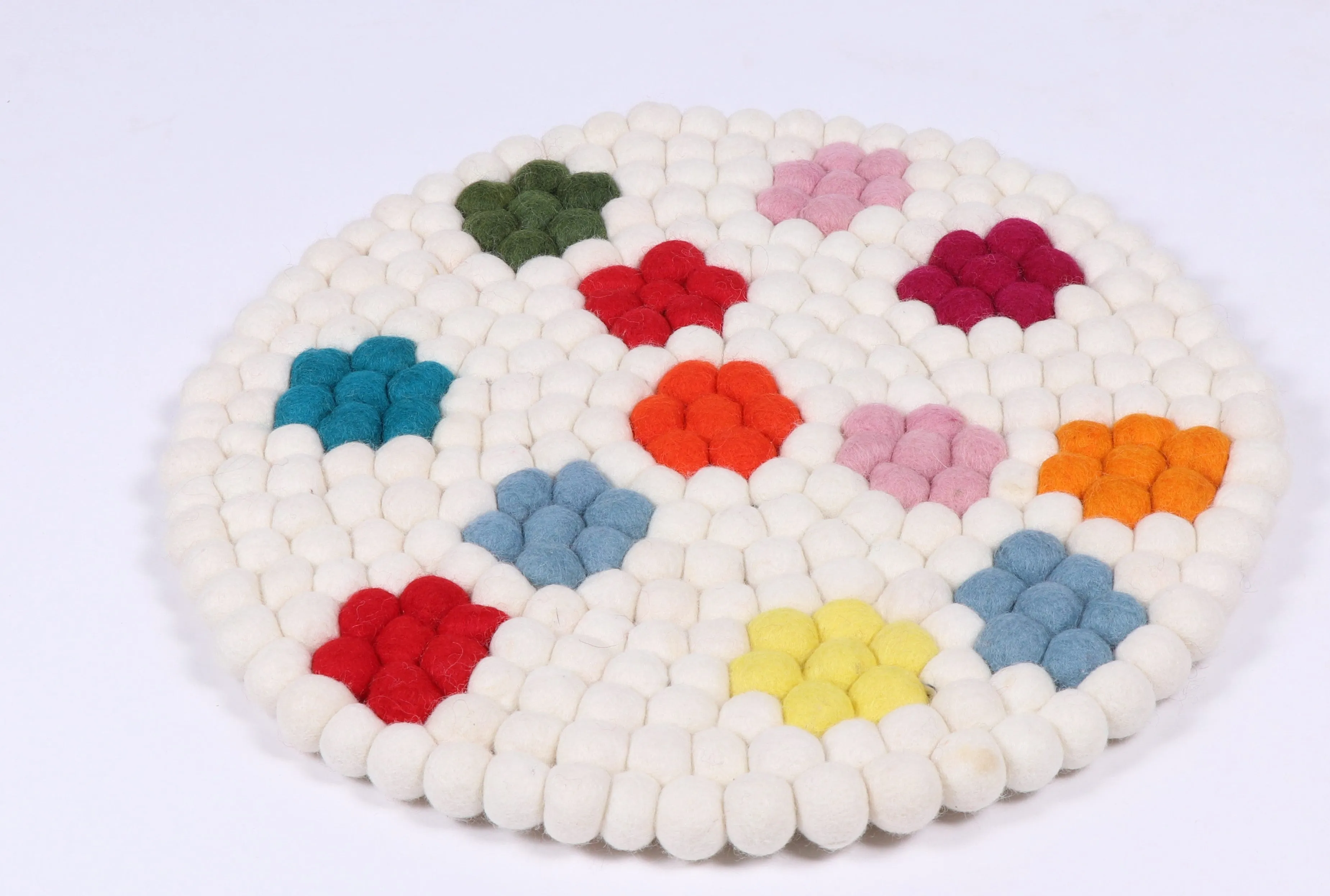 Flower felted ball rug round