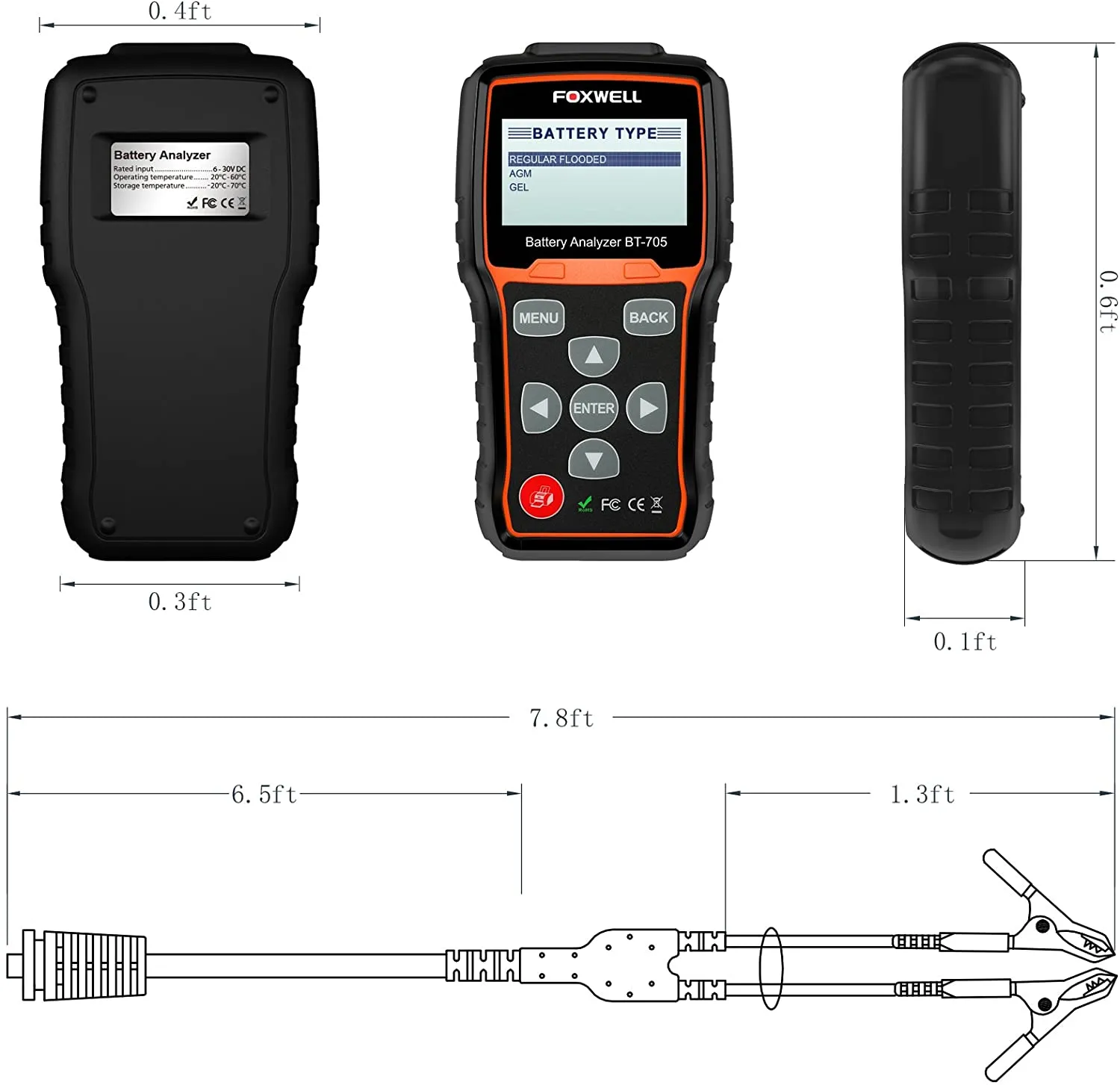 Foxwell BT705 Automotive 100-2000 CCA Battery Analyser
