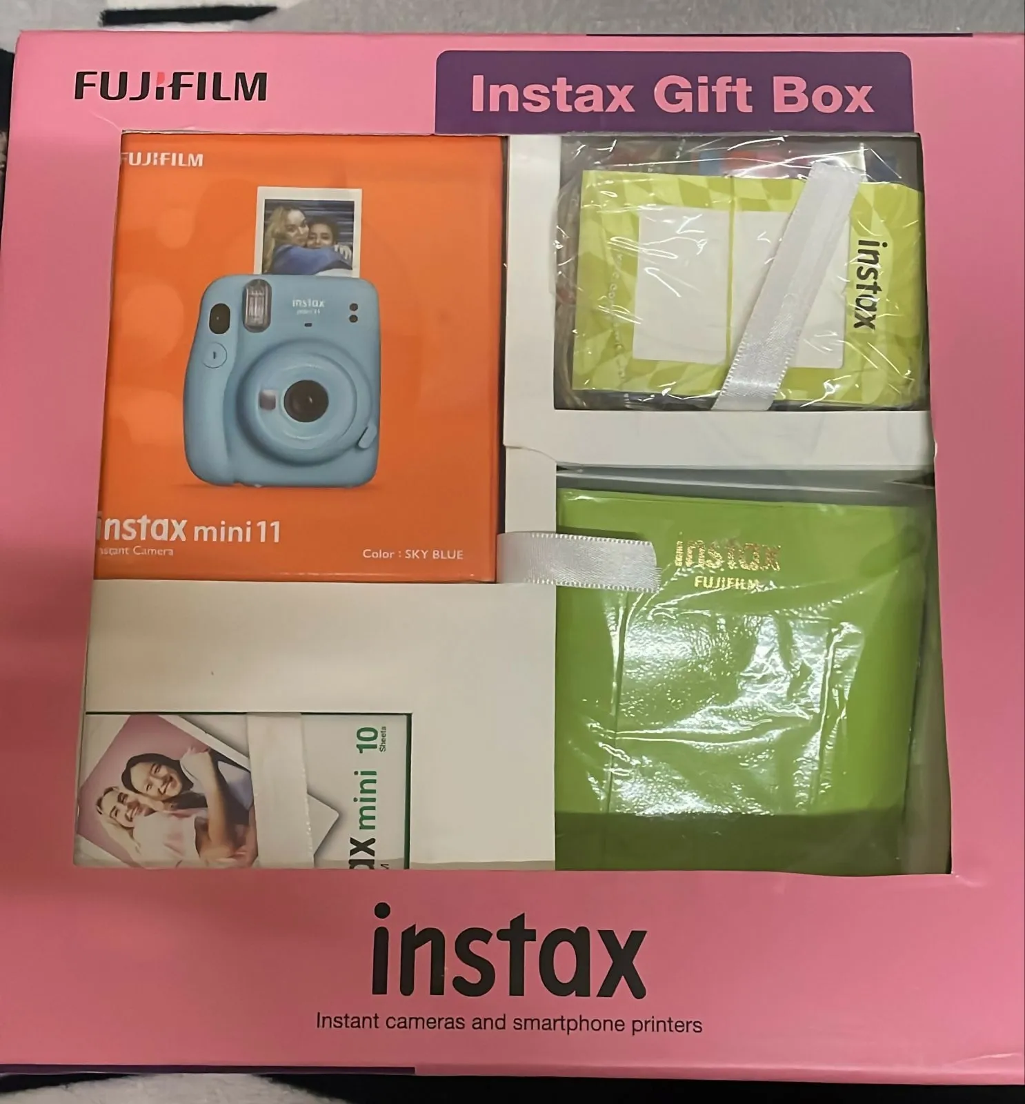 Fujifilm Instax Mini 11 Instant Camera (Sky Blue) Gift Box with 10 Shots (Seal Pack)
